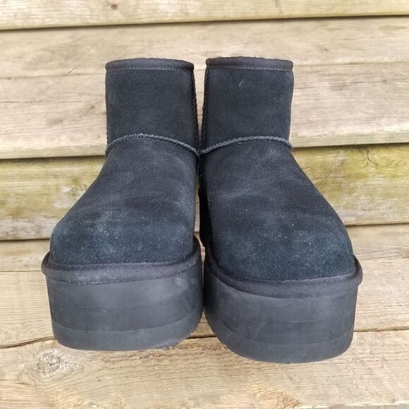 Ugg Australia Classic Mini Black Suede Leather Super Platform Chunky Boots 9 - Picture 4 of 11